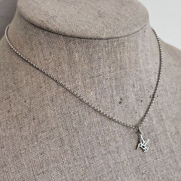 Sterling Silver Rolo Chain With Hummingbird Open Work Charm Pendant Necklace 14" - Picture 2 of 5